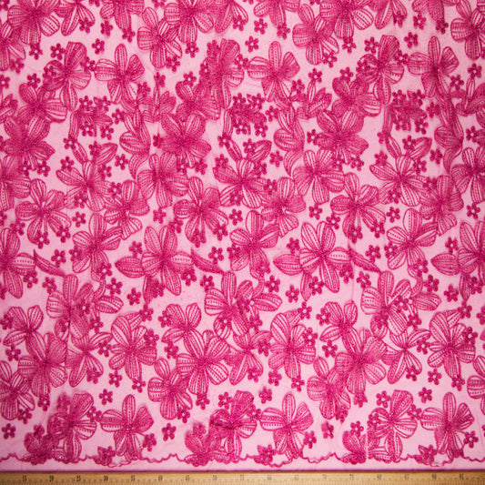 TUL LOLA FUCSIA REMOLACHA FLORES CON GLITTER