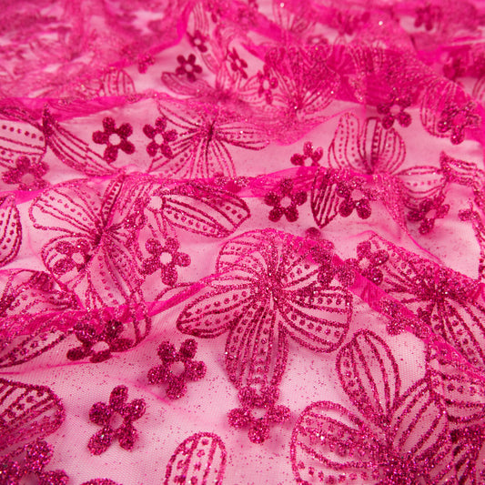 TUL LOLA FUCSIA REMOLACHA GLITTER FLORES