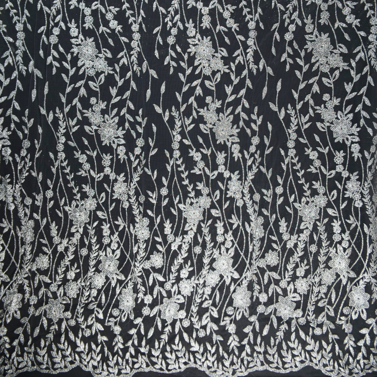 TUL LOLA GRIS MINIMAL GLITTER HOJAS Y FLORES