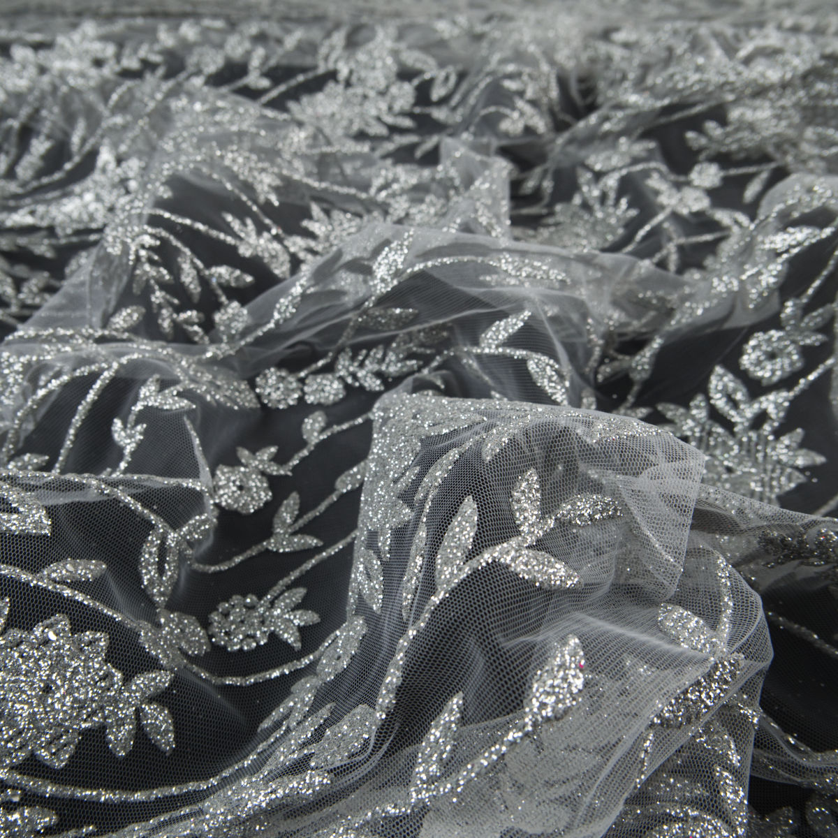 TUL LOLA GRIS MINIMAL GLITTER HOJAS Y FLORES
