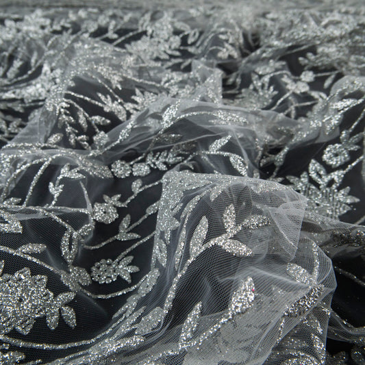 TUL LOLA GRIS MINIMAL GLITTER HOJAS Y FLORES