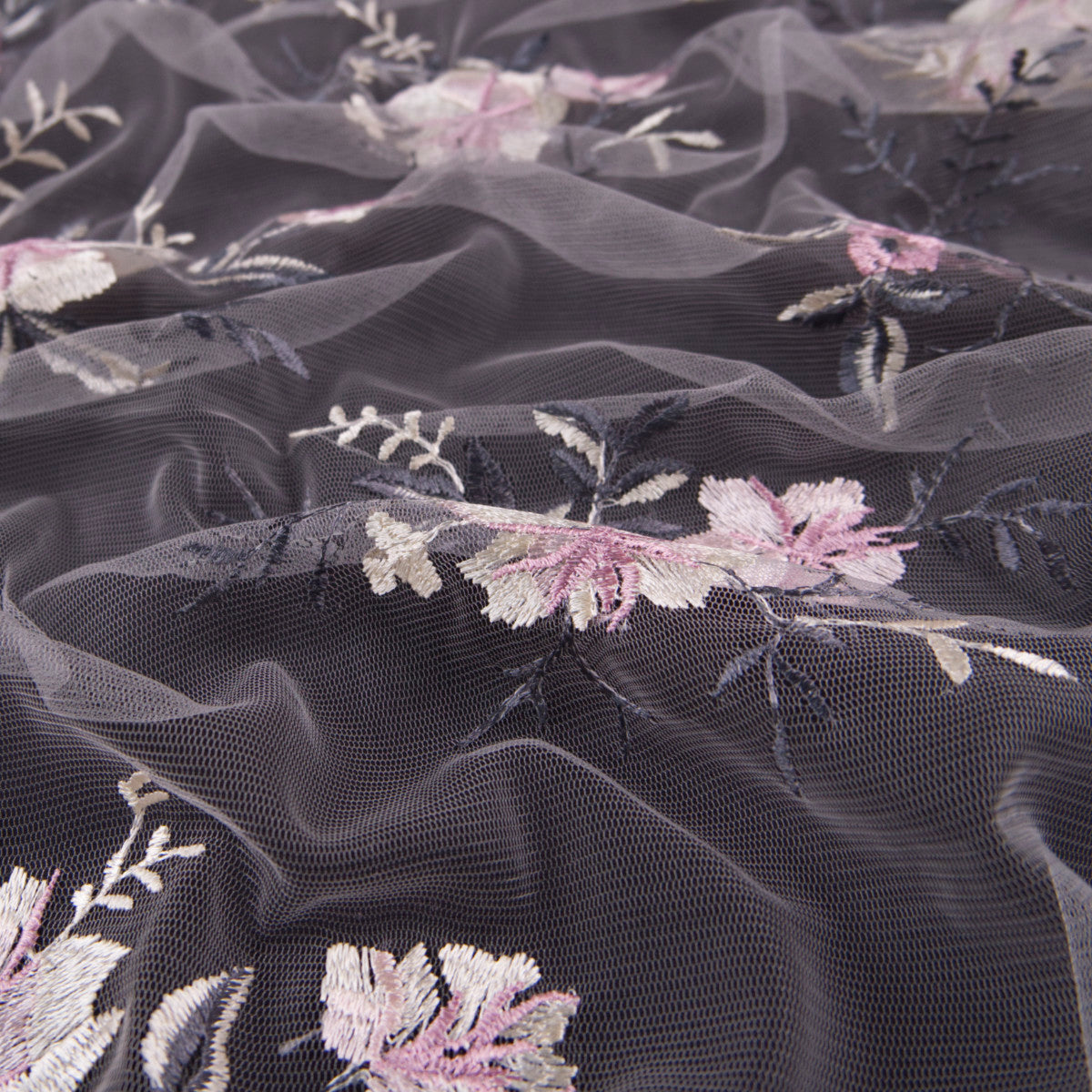 TUL LOLA BLANCO BRILLANTE ROSAS ROSADAS