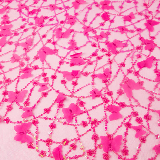 TUL LOLA MAGENTA FLOR CACTUS MARIPOSAS