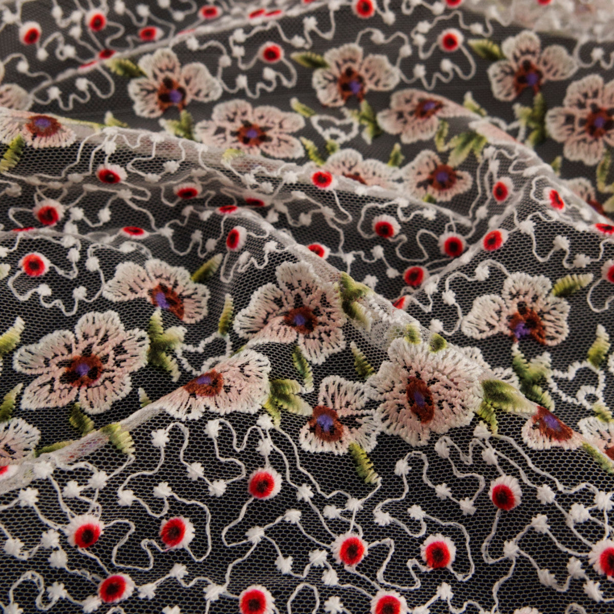 TUL LOLA BLANCO BRILLANTE CON FLORES PEQUEÑAS