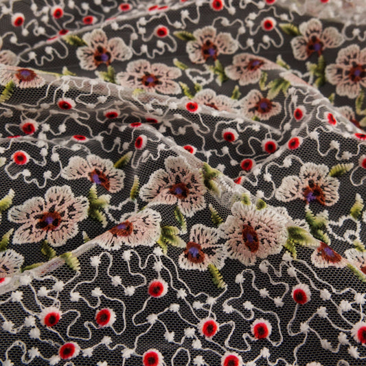 TUL LOLA BLANCO BRILLANTE CON FLORES PEQUEÑAS