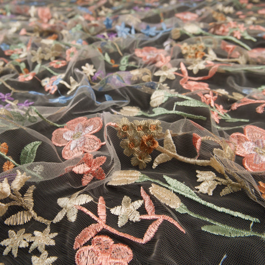 TUL LOLA BLANCO BRILLANTE FLORES DE COLORES