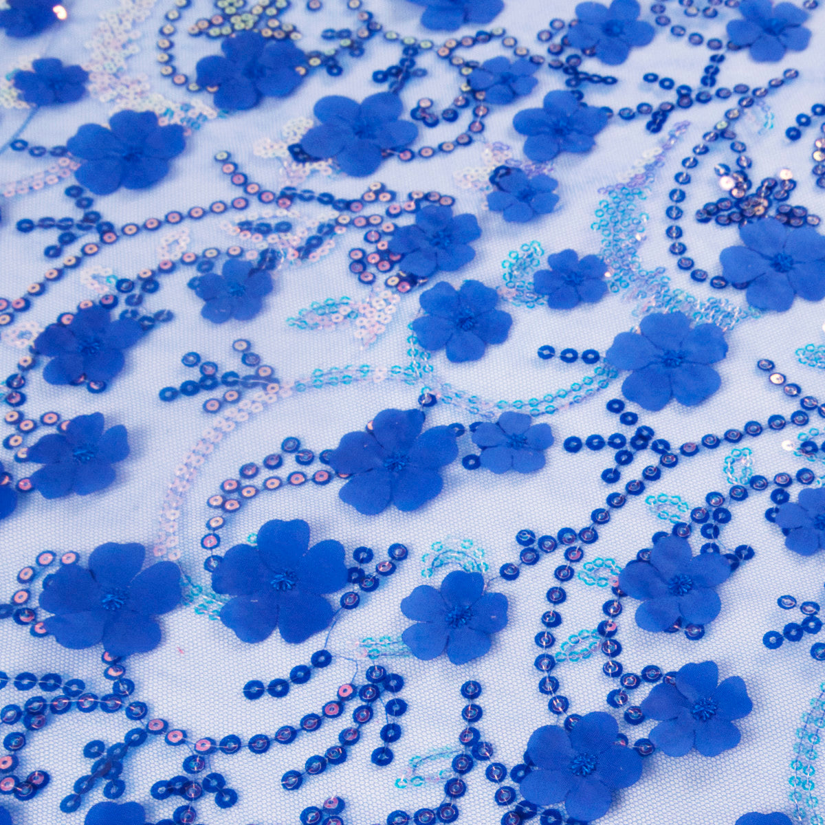 TUL LOLA AZUL DESLUMBRANTE CON FLORES 3D