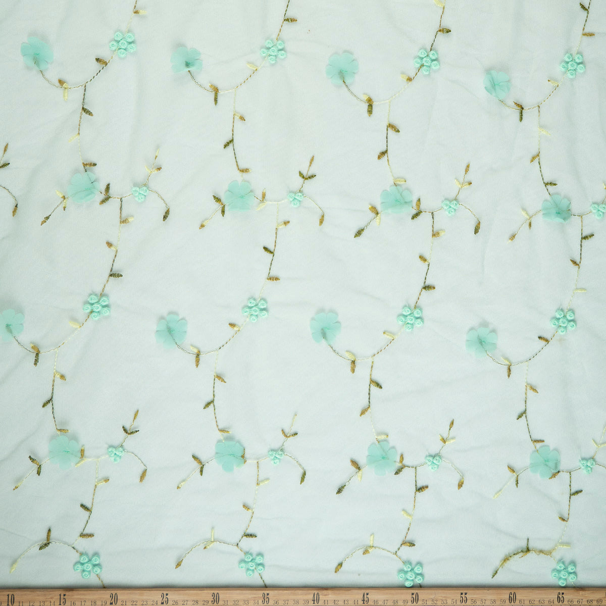 TUL LOLA VERDE AGUA BAHIA RAMAS CON FLORES