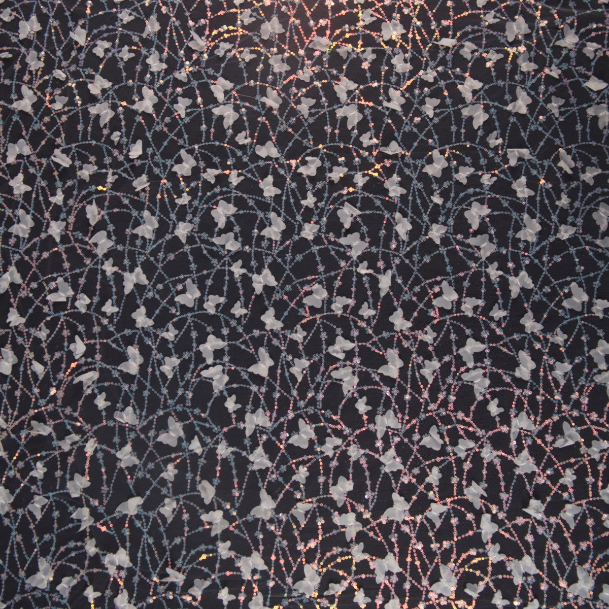 TUL LOLA BLANCO BRILLANTE MARIPOSAS Y LENTEJUELAS