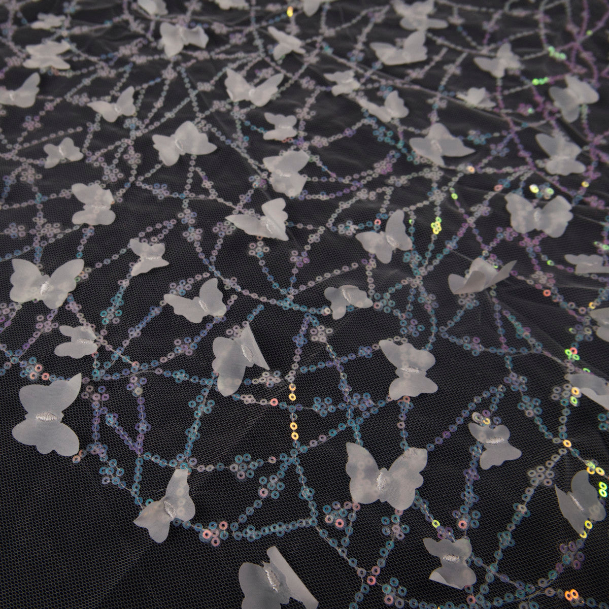 TUL LOLA BLANCO BRILLANTE MARIPOSAS Y LENTEJUELAS