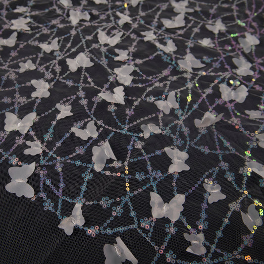 TUL LOLA BLANCO BRILLANTE MARIPOSAS Y LENTEJUELAS