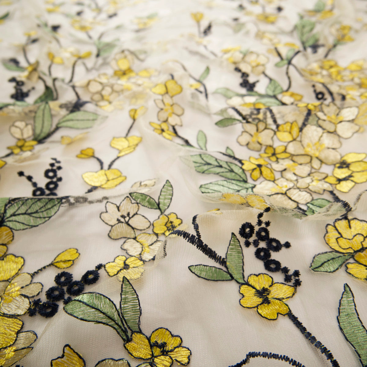 TUL LOLA BEIGE PLAZA TAUPE CON FLORES AMARILLAS