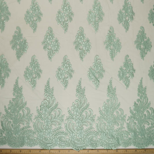 TUL ISABELLA VERDE AGUA ARANA CON FLORES Y HOJAS