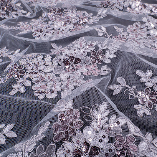 TUL ISABELLA GRIS CENIZA CON GUARDA FLORAL