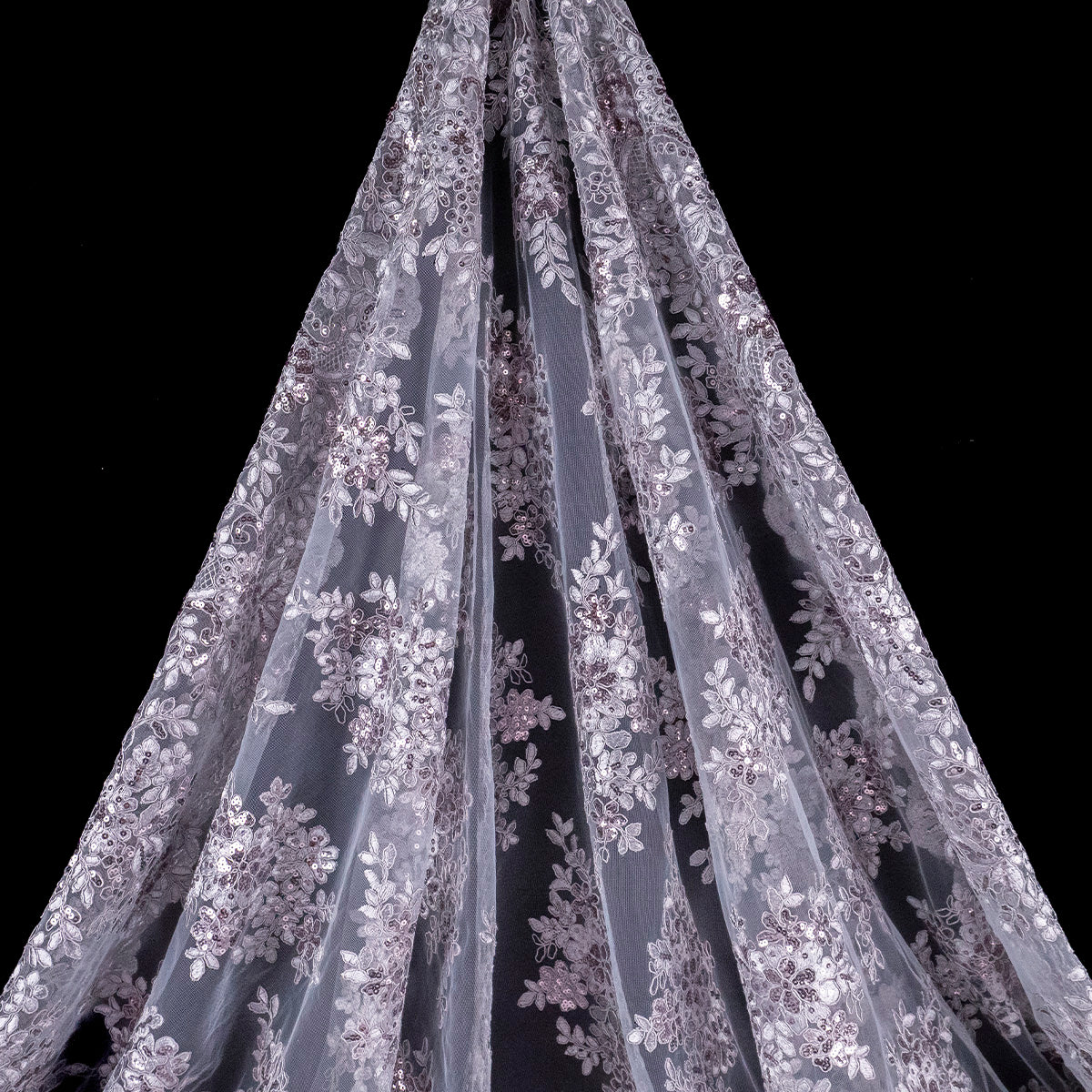TUL ISABELLA GRIS CENIZA CON GUARDA FLORAL
