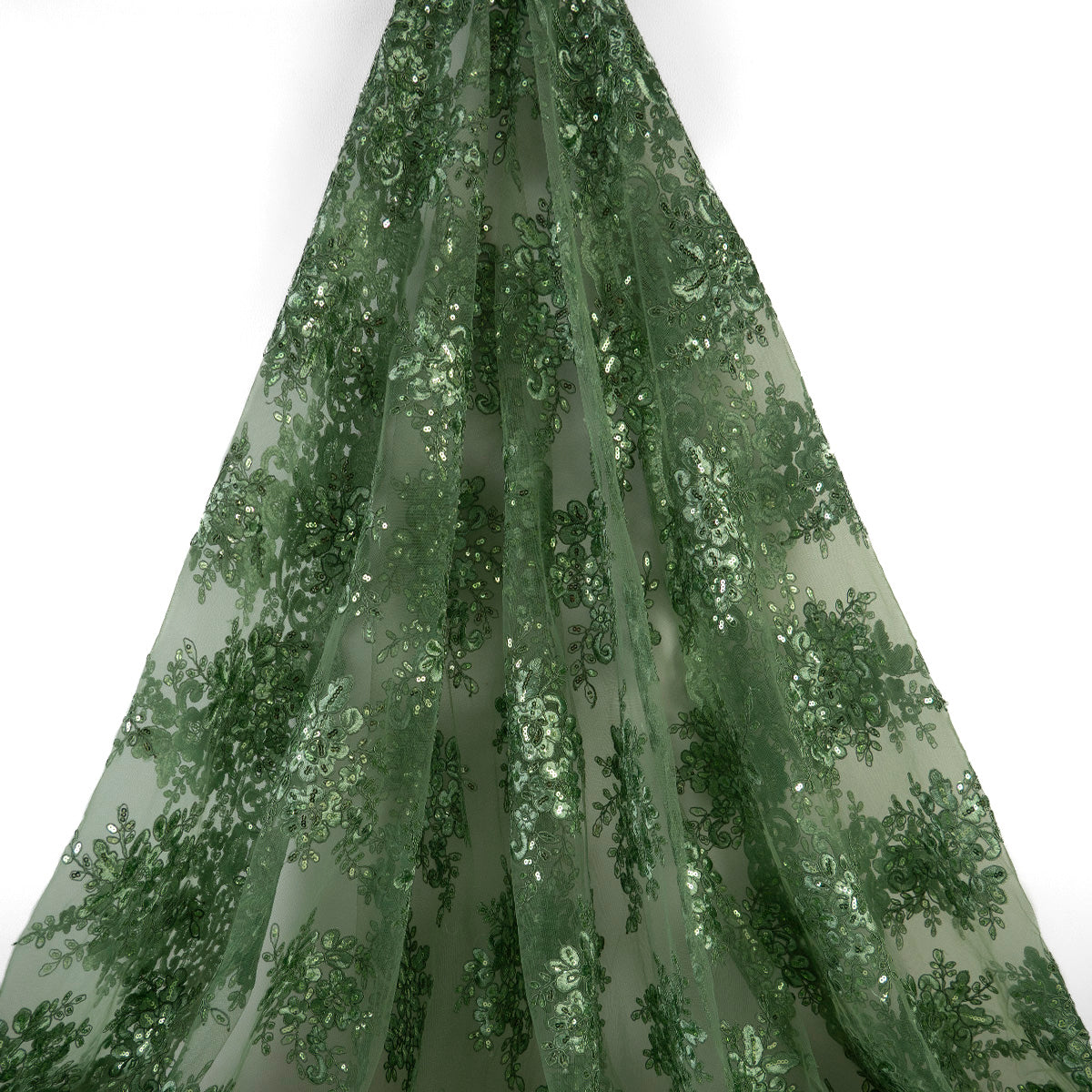 TUL ISABELLA VERDE KOMBU CON FLORES Y BRILLO