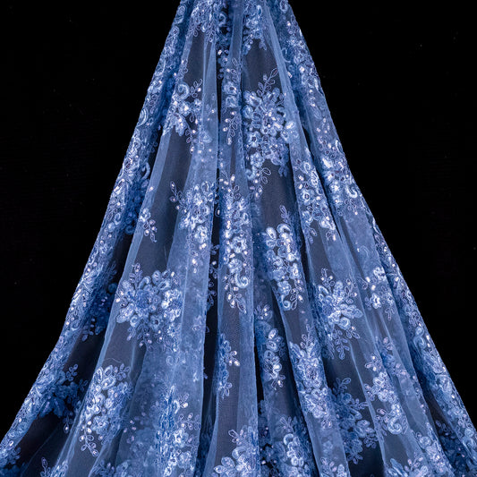 TUL ISABELLA AZUL PROVINCIAL CON LENTEJUELAS