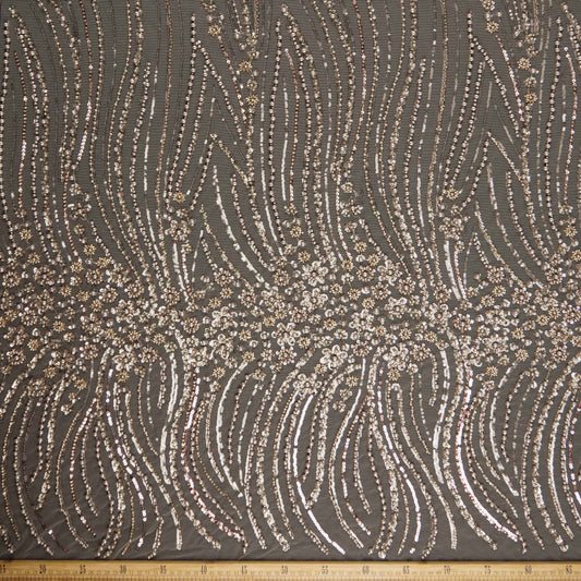 TUL GABBANA MARRON GRIS PARDO CON FLORES PEQUEÑAS Y HOJAS