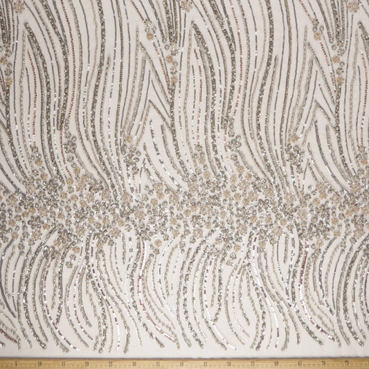 TUL GABBANA GRIS MILIEU CON FLORES PEQUEÑAS Y HOJAS