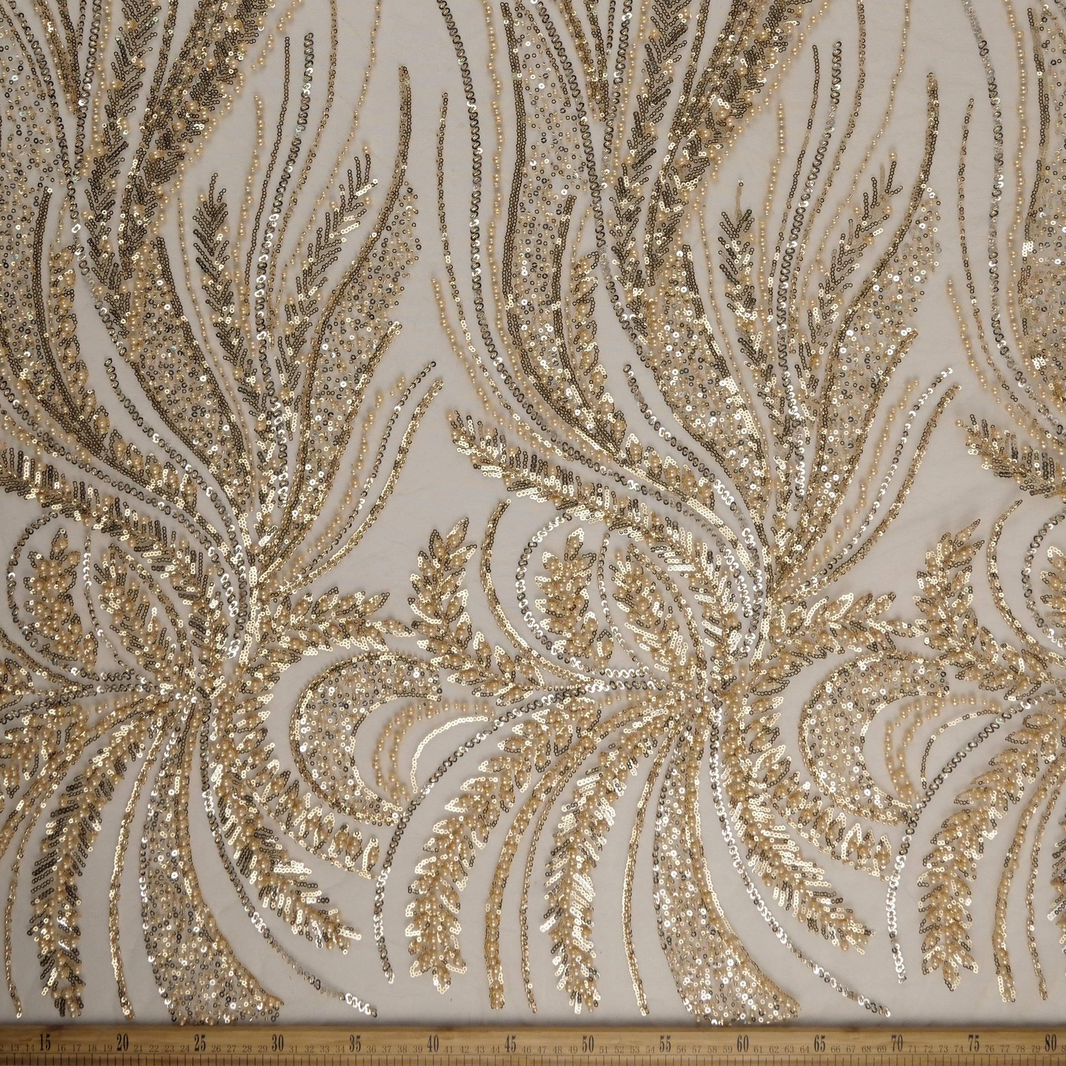 TUL GABBANA BEIGE LIGERO CON HOJAS