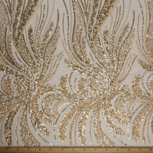 TUL GABBANA BEIGE LIGERO CON HOJAS