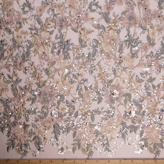 TUL GABBANA BEIGE ANTILOPE CON FLORES Y HOJAS