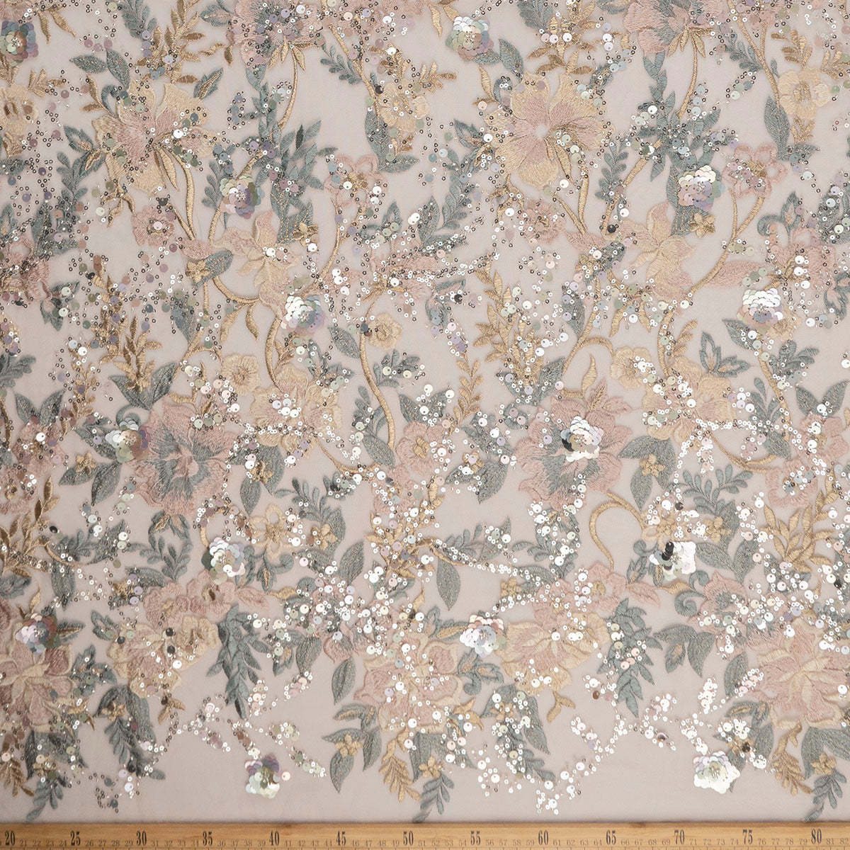 TUL GABBANA BEIGE ANTILOPE CON FLORES Y HOJAS