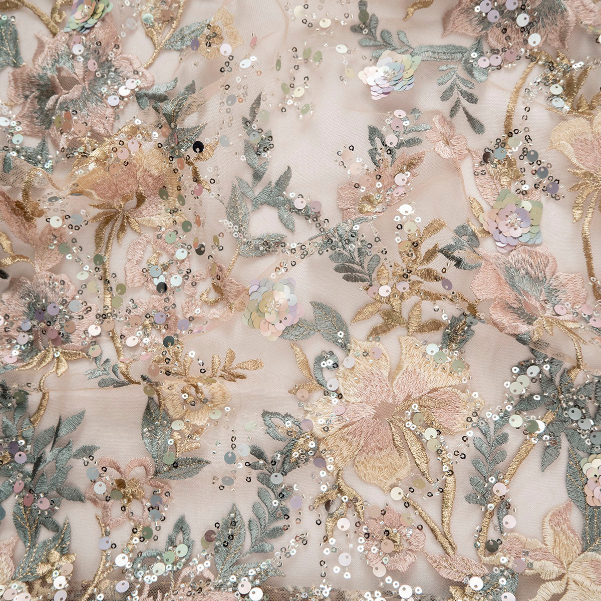TUL GABBANA BEIGE ANTILOPE CON FLORES Y HOJAS