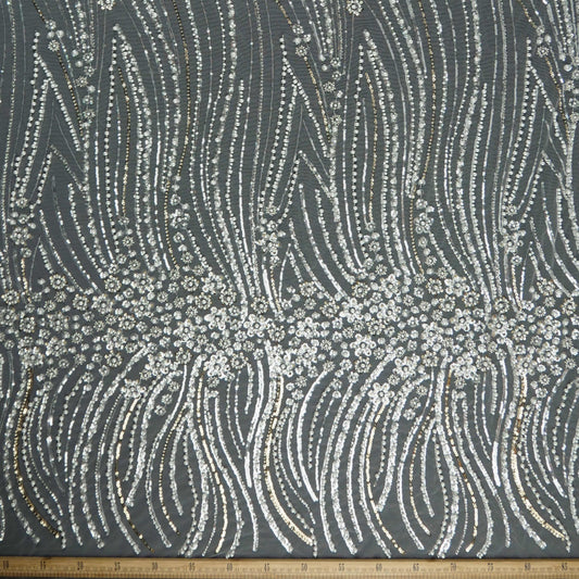 TUL GABBANA BLANCO BRILLANTE FLORES PEQUEÑAS Y HOJAS