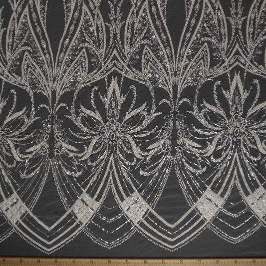 TUL GABBANA BLANCO BRILLANTE FLORES Y HOJAS GRANDES