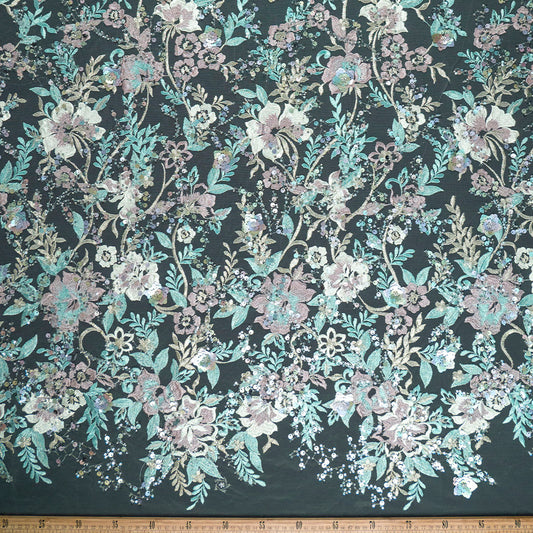 TUL GABBANA VERDE AGUA BAHIA CON FLORES Y HOJAS