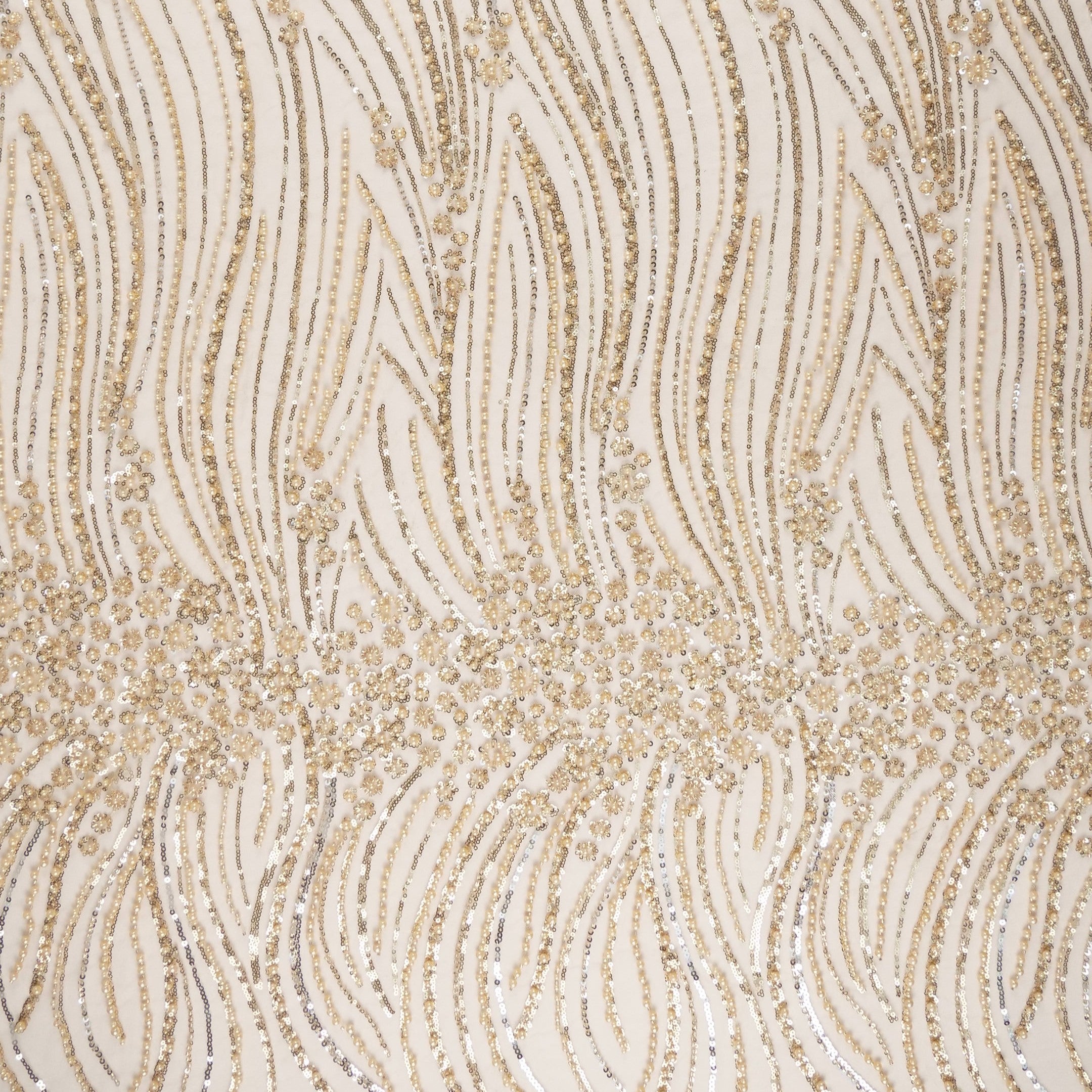 TUL GABBANA BEIGE LIGERO CON FLORES PEQUEÑAS Y HOJAS