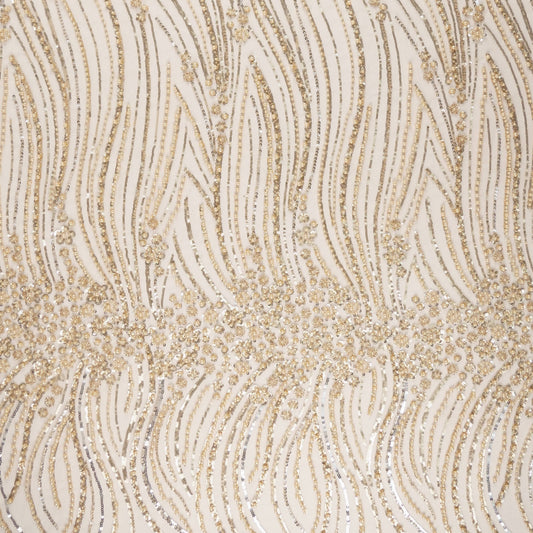 TUL GABBANA BEIGE LIGERO CON FLORES PEQUEÑAS Y HOJAS