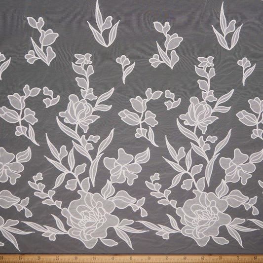 ORGANZA GALLIANO BLANCO BRILLANTE HOJAS Y FLORES