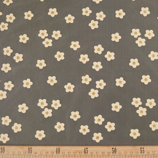 TUL FRANCES AMARILLO JARDIN CLARO CON FLORES PEQUEÑAS