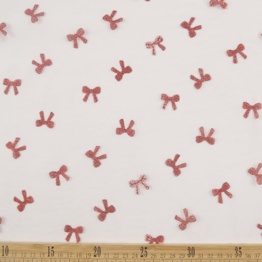 TUL FRANCES BLANCO BRILLANTE MOÑOS ROSA