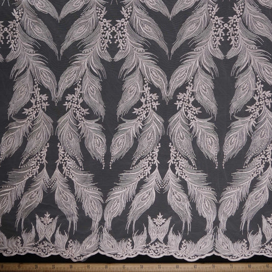 TUL GALLIANO LILA CENIZA CLARO PLUMAS