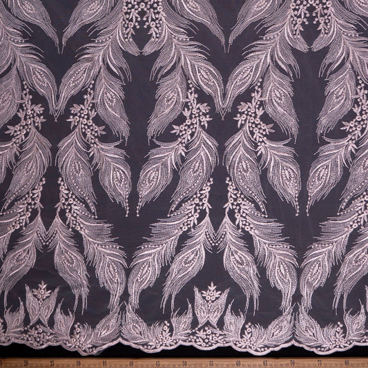 TUL GALLIANO LILA CENIZA CLARO PLUMAS