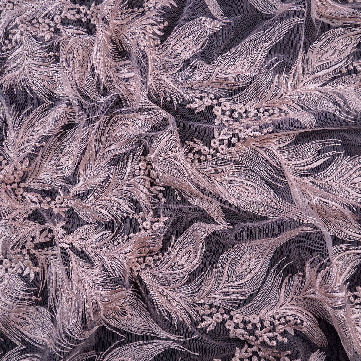 TUL GALLIANO LILA CENIZA CLARO PLUMAS