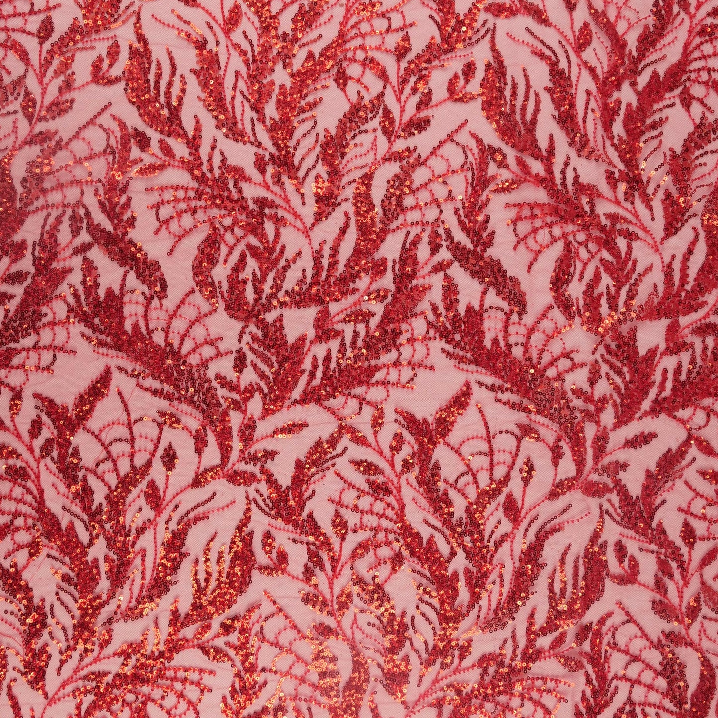 TUL GALLIANO ROJO SCARLATA HOJAS CON LENTEJUELAS