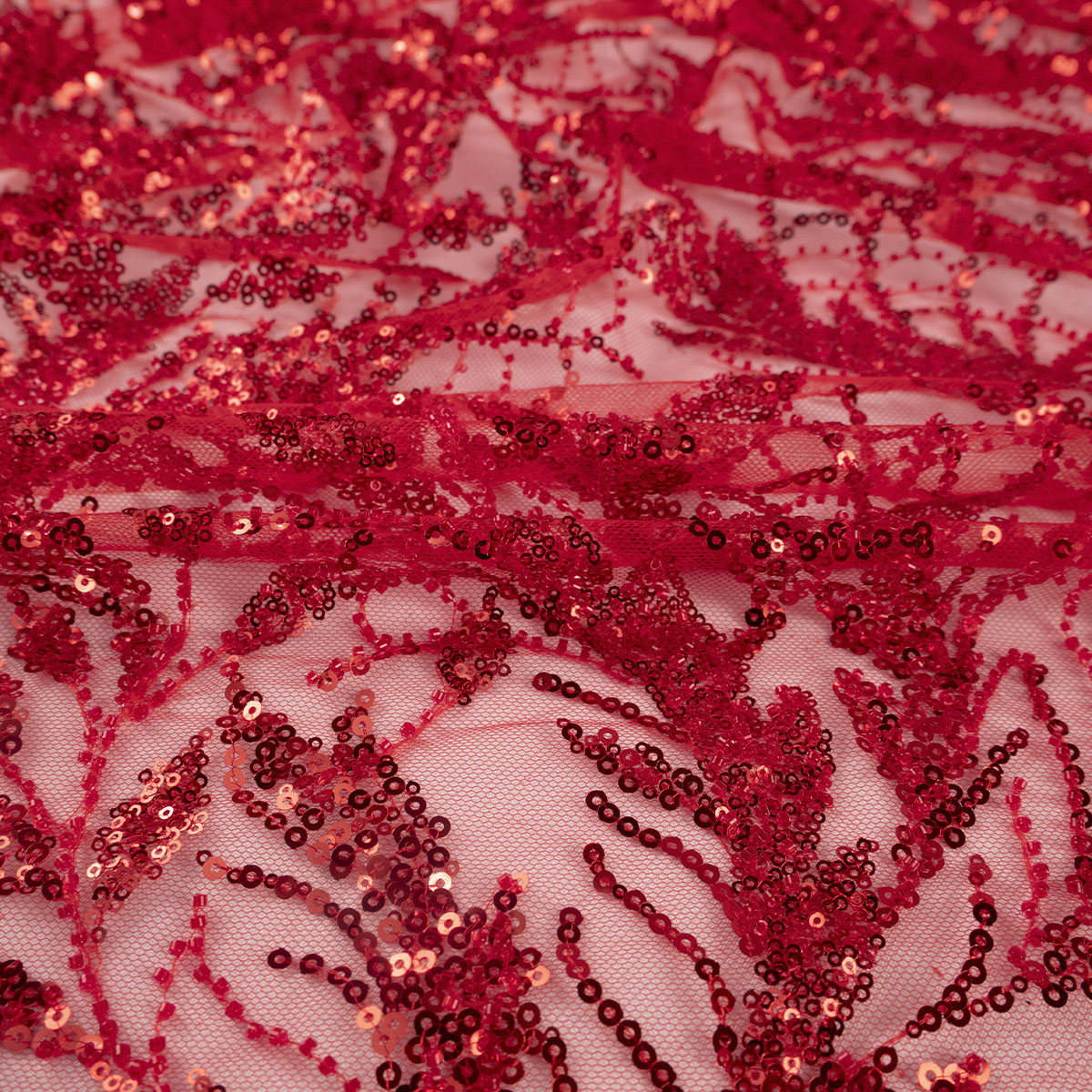 TUL GALLIANO ROJO SCARLATA HOJAS CON LENTEJUELAS