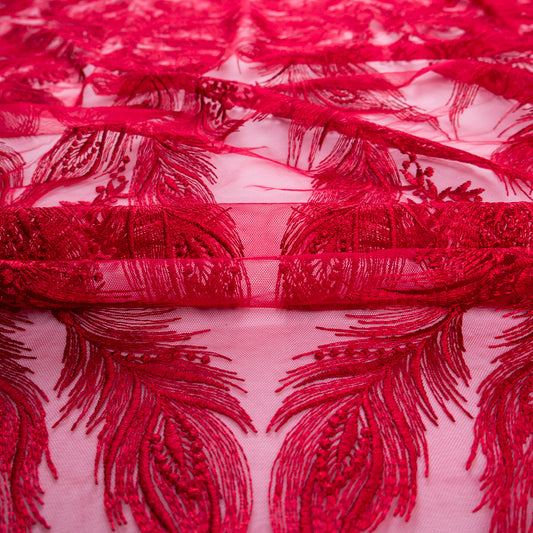 TUL GALLIANO ROJO RIO HOJAS Y PLUMAS