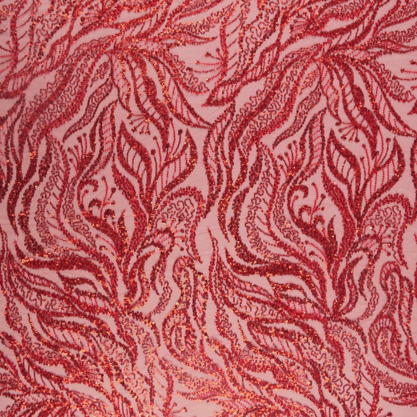 TUL GALLIANO ROJO SCARLATA LENTEJUELAS Y HOJAS