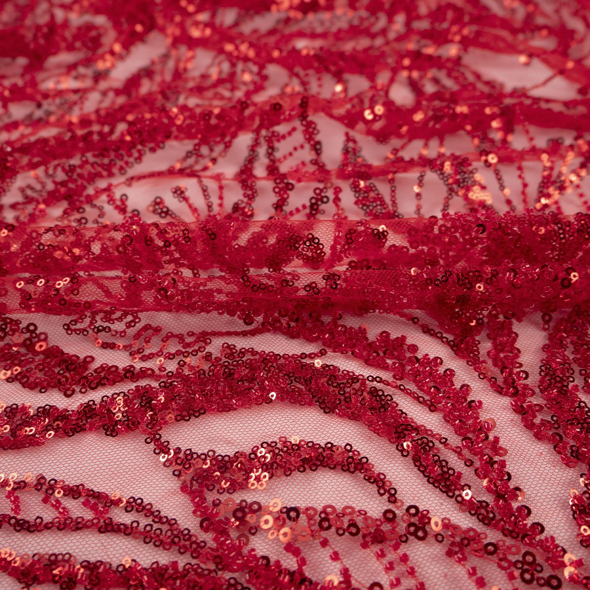 TUL GALLIANO ROJO SCARLATA LENTEJUELAS Y HOJAS