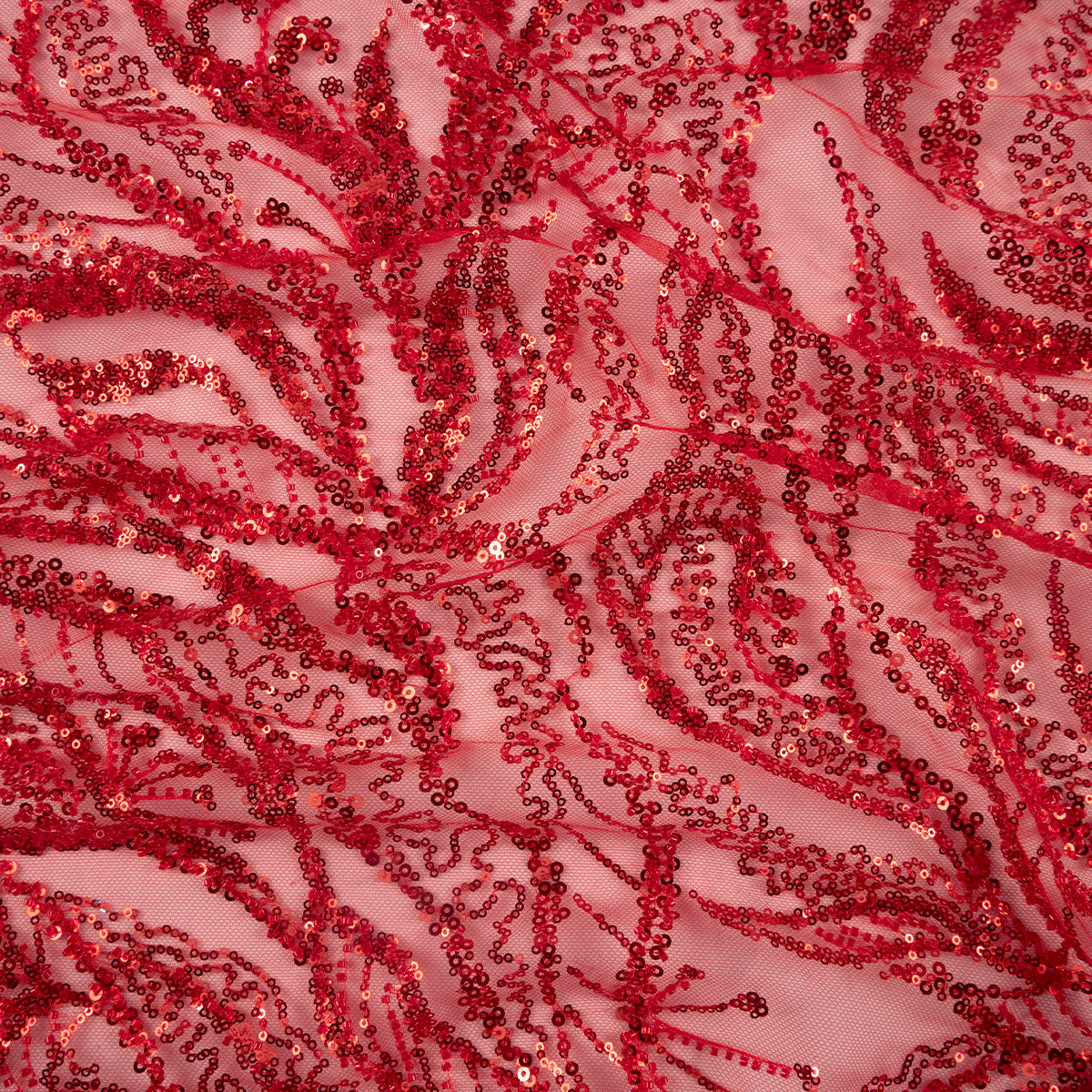 TUL GALLIANO ROJO SCARLATA LENTEJUELAS Y HOJAS