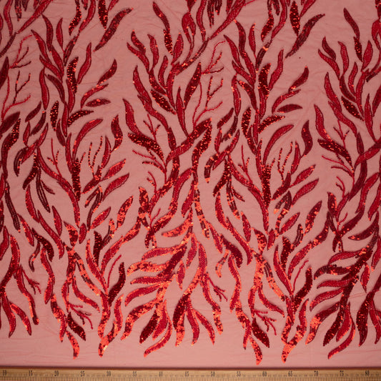 TUL GALLIANO ROJO SCARLATA HOJAS