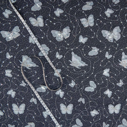 TUL GALLIANO BLANCO BRILLANTE CON MARIPOSAS 3D