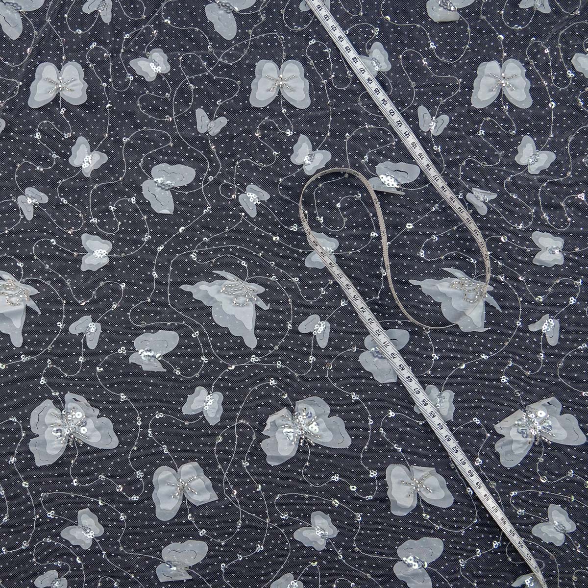 TUL GALLIANO BLANCO BRILLANTE CON MARIPOSAS 3D