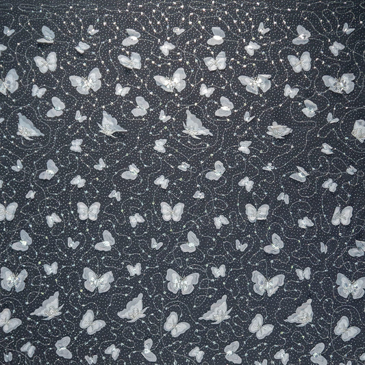 TUL GALLIANO BLANCO BRILLANTE CON MARIPOSAS 3D