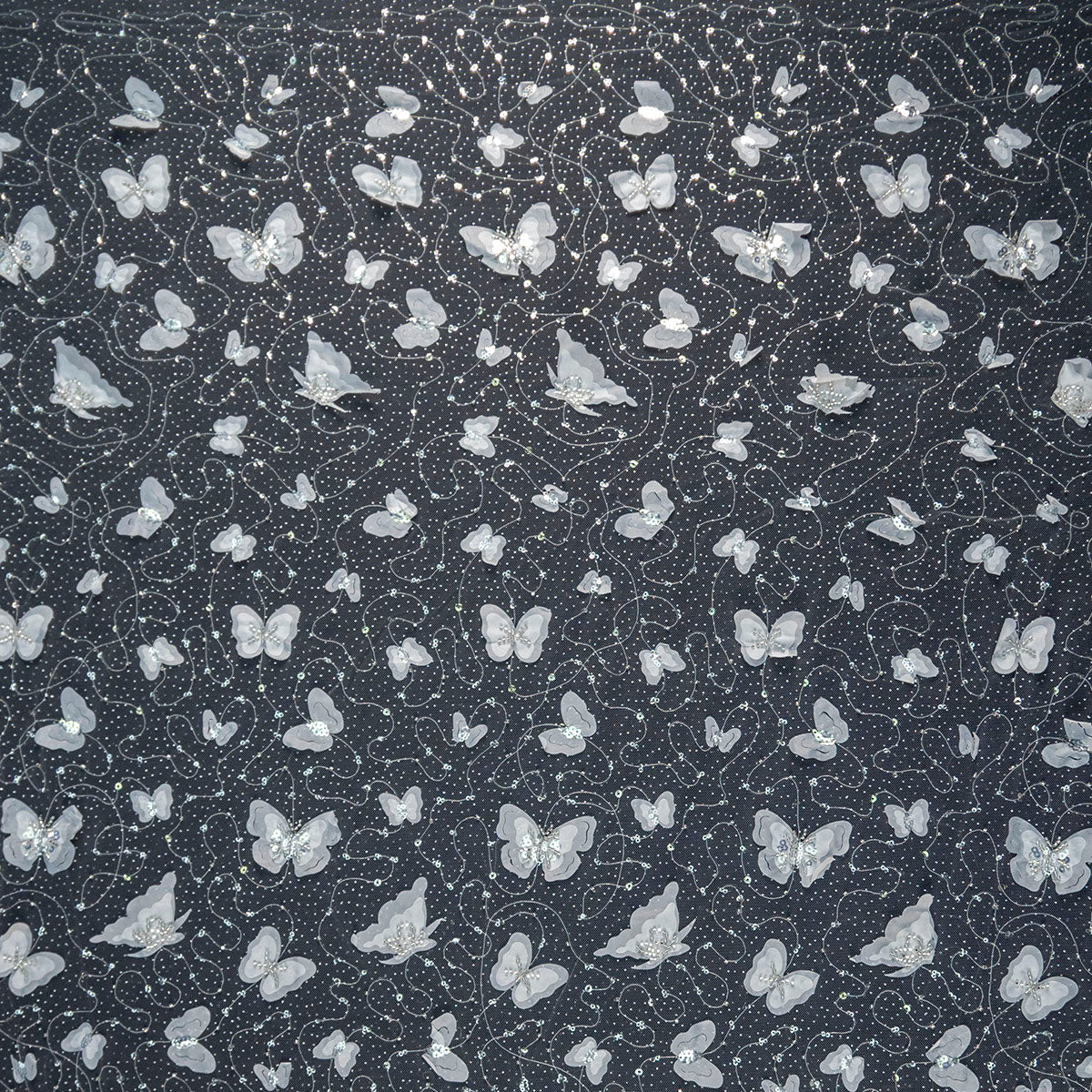 TUL GALLIANO BLANCO BRILLANTE CON MARIPOSAS 3D